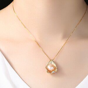 9.70mm Round Cultured Pearl 18KY Gold Plated Necklace
